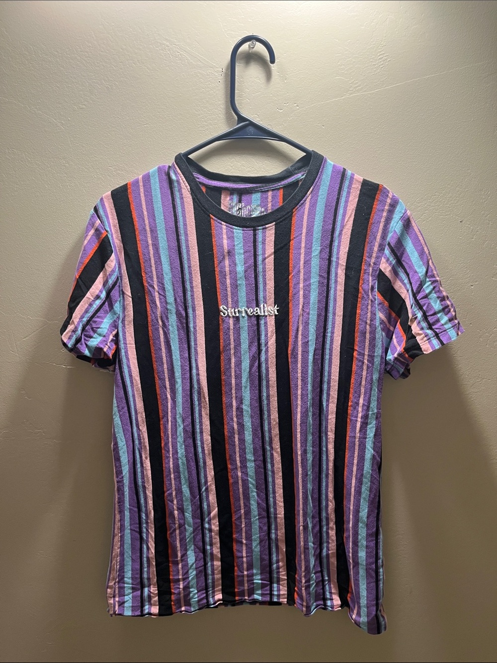 Surrealist Men’s Striped Short Sleeve Tee - Purple & Black